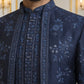 Silk Blend Floral Embroidered Sherwani Set ( 50JIND 140Navy S )