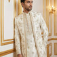 Silk Blend Floral Embroidered Sherwani Set ( 50JIND 140White S )
