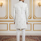 Silk Blend Floral Embroidered Sherwani Set ( 50JIND 140White S )