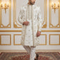 Silk Blend Floral Embroidered Sherwani Set ( 50JIND 140White S )