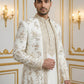 Silk Blend Floral Embroidered Sherwani Set ( 50JIND 140White S )