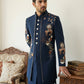Japanese Fabric Embroidered Sherwani Set ( 50JIND 141Navy S )