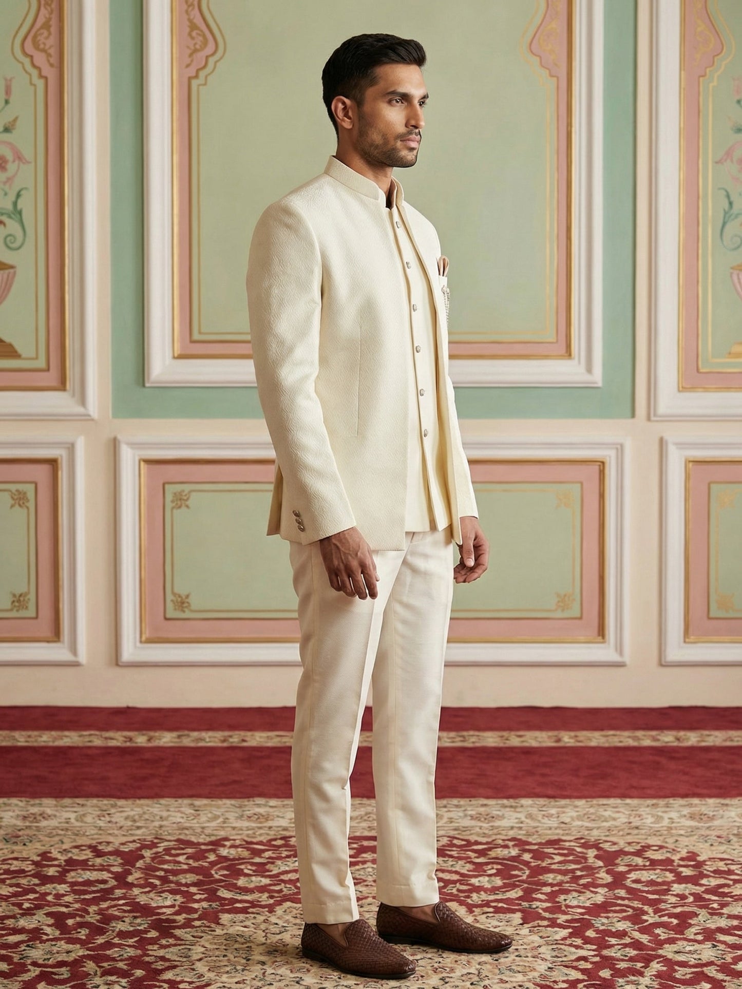 Cotton Blend Textured Indo-Western Set ( 50JIND 143Cream S )