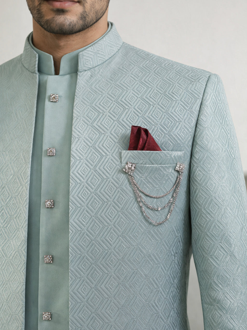 Cotton Blend Textured Indo-Western Set ( 50JIND 143Sky S )