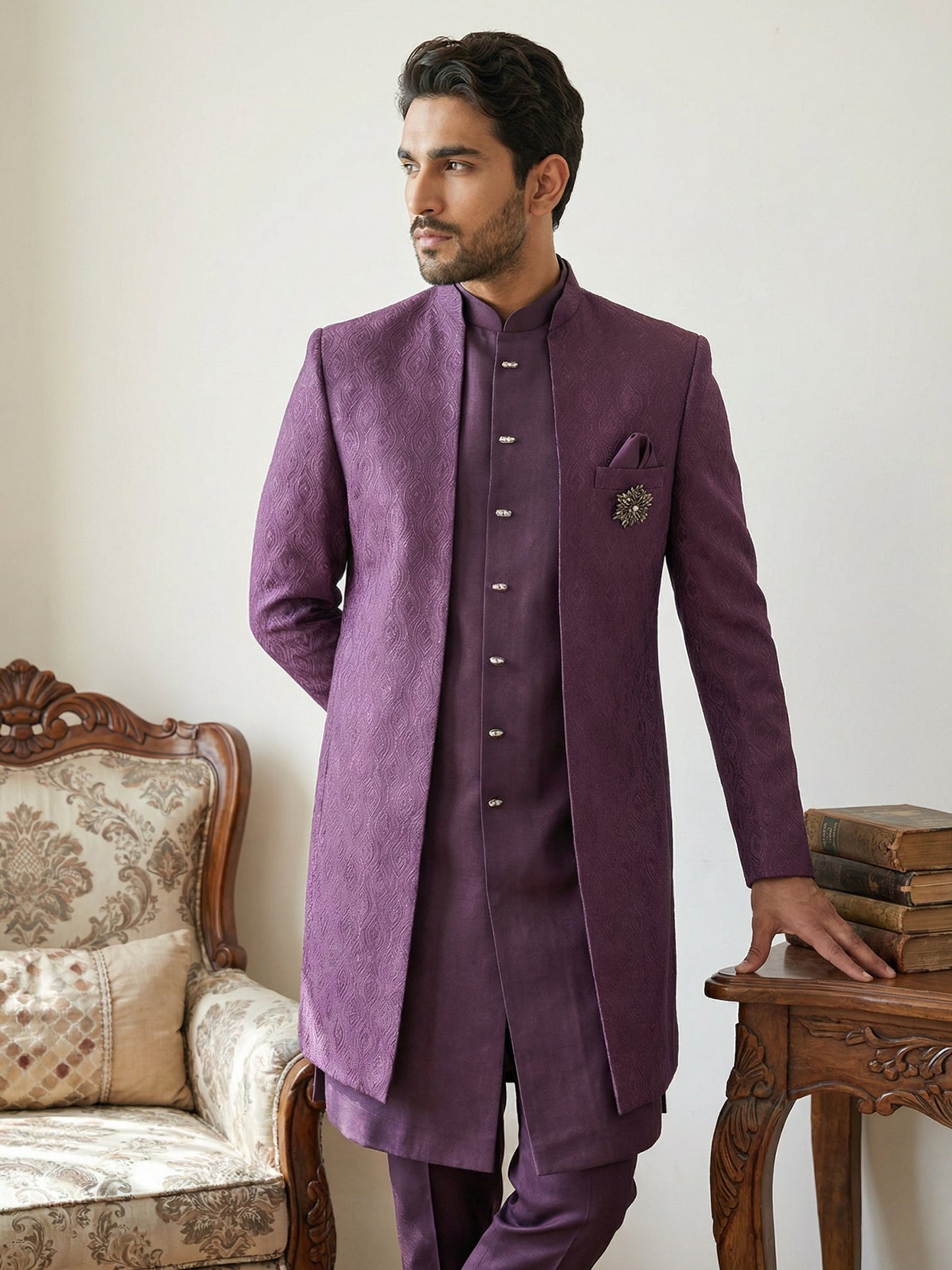 Designer Cotton Blend Indo-Western Set ( 50JIND 144Wine S )