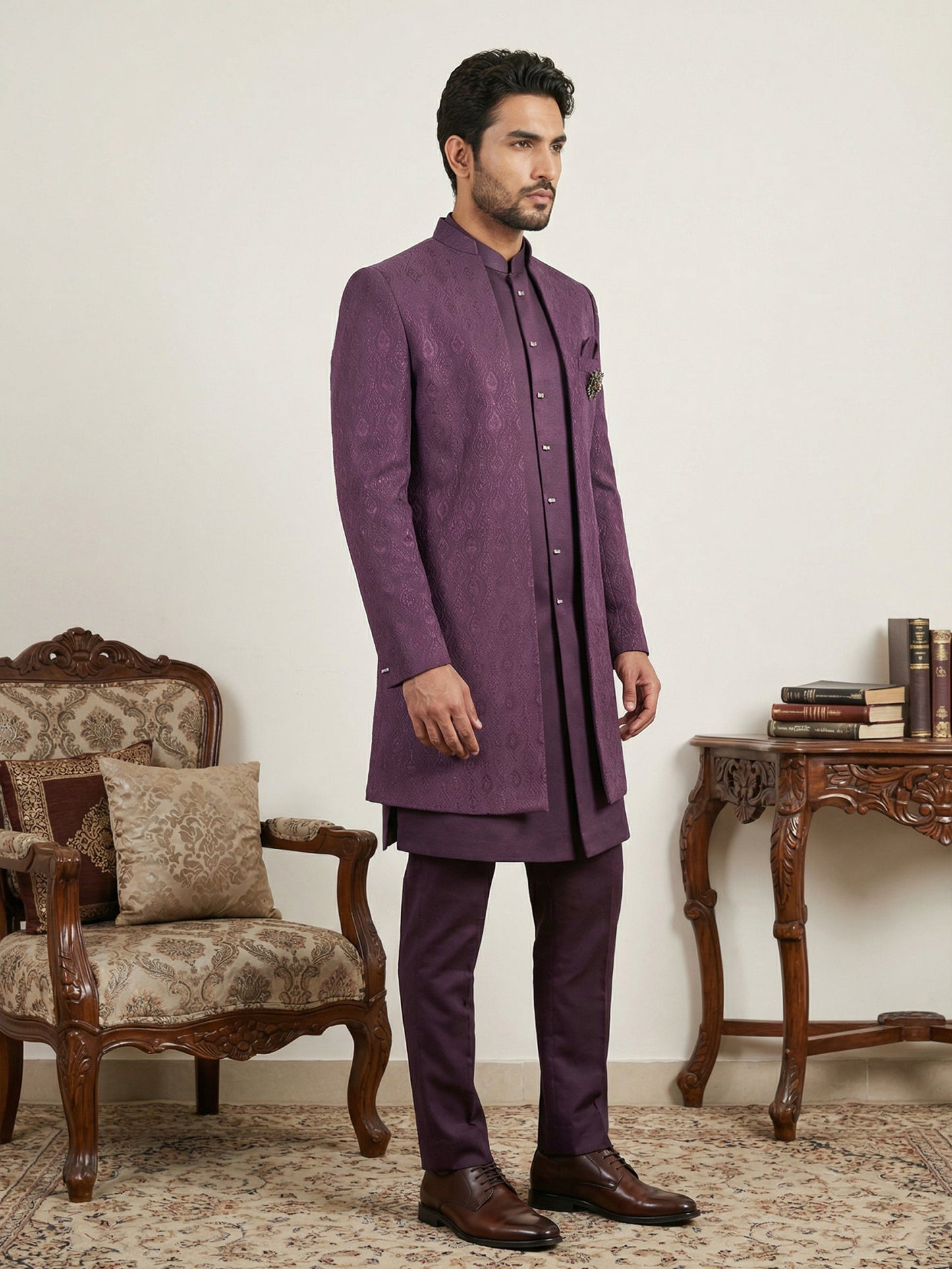 Designer Cotton Blend Indo-Western Set ( 50JIND 144Wine S )
