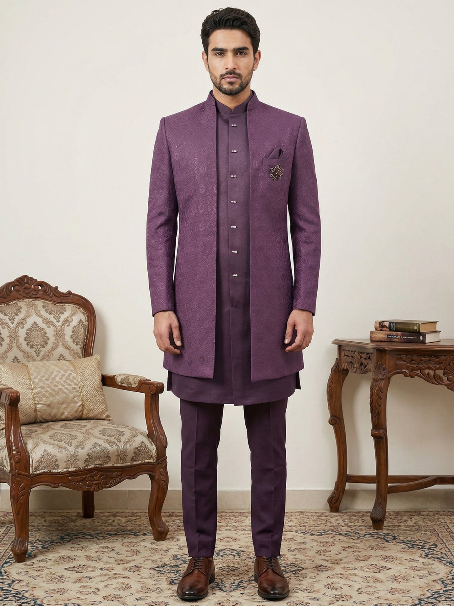 Designer Cotton Blend Indo-Western Set ( 50JIND 144Wine S )