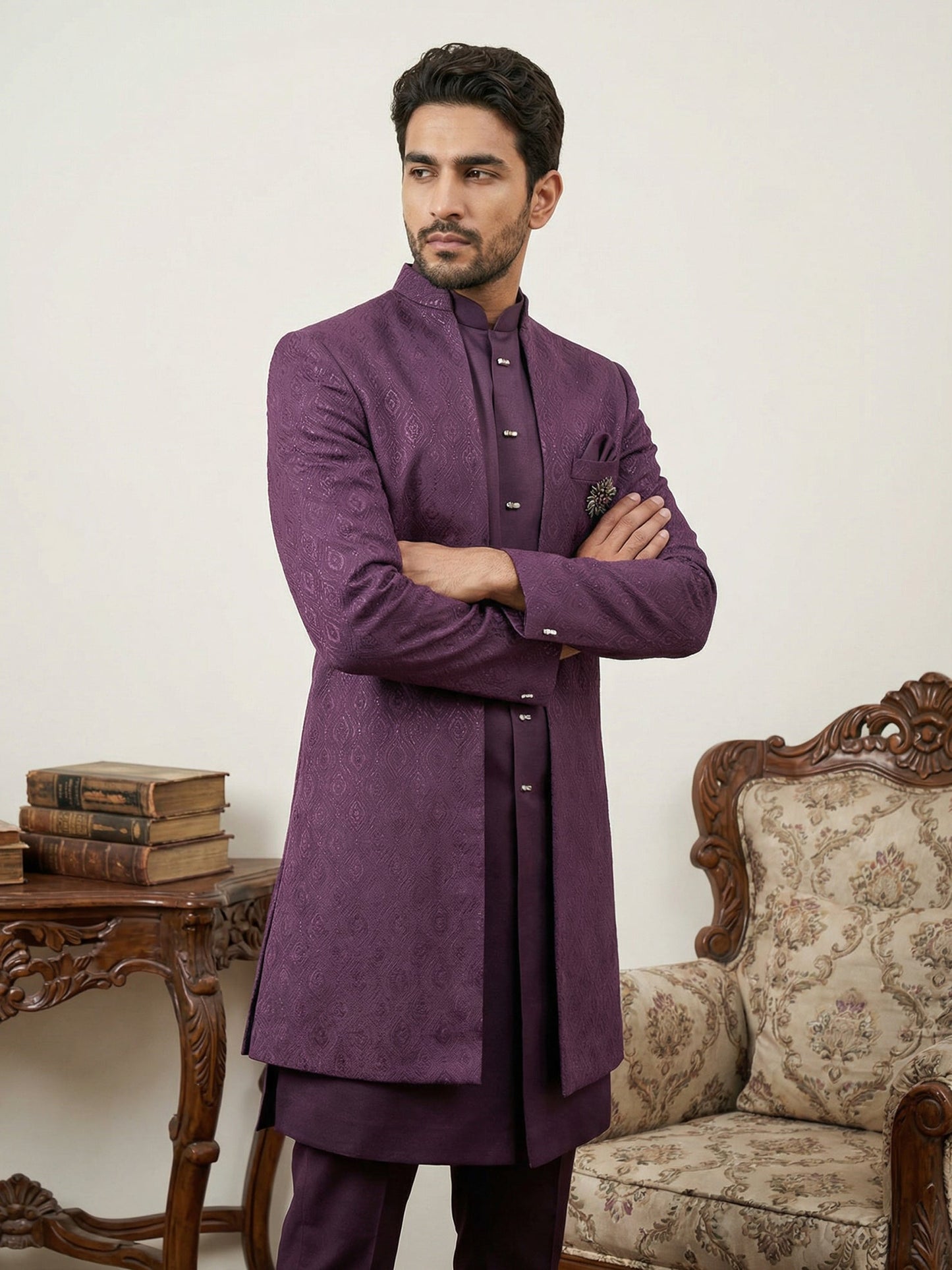 Designer Cotton Blend Indo-Western Set ( 50JIND 144Wine S )