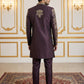 Silk Blend Floral Embroidered Sherwani Set ( 50JIND 146Purple S )