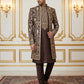 Silk Blend Floral Embroidered Sherwani Set ( 50JIND 146Purple S )