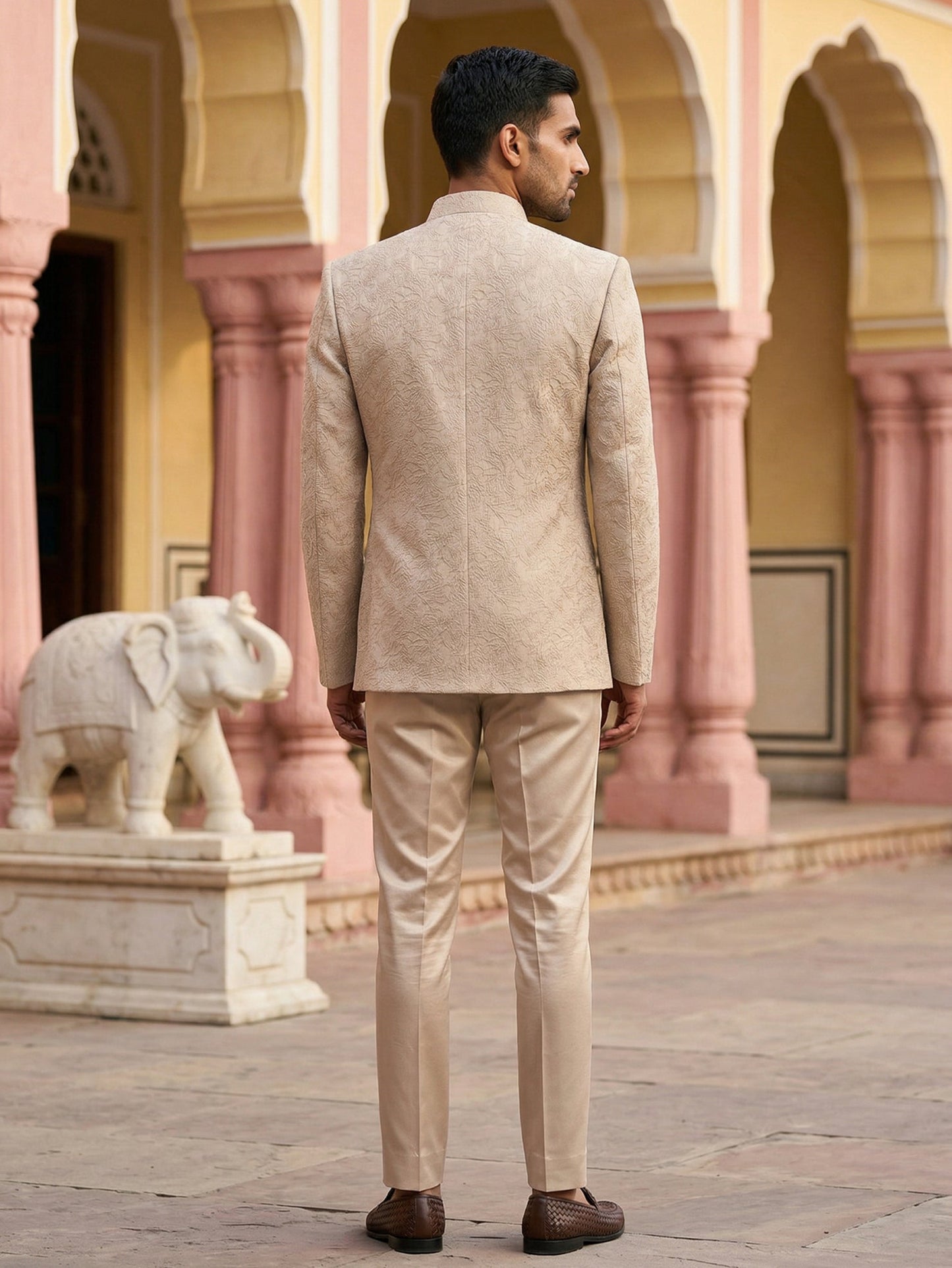 Men’s Premium Embroidered Indo-Western Set ( 50JIND 147Beige S )