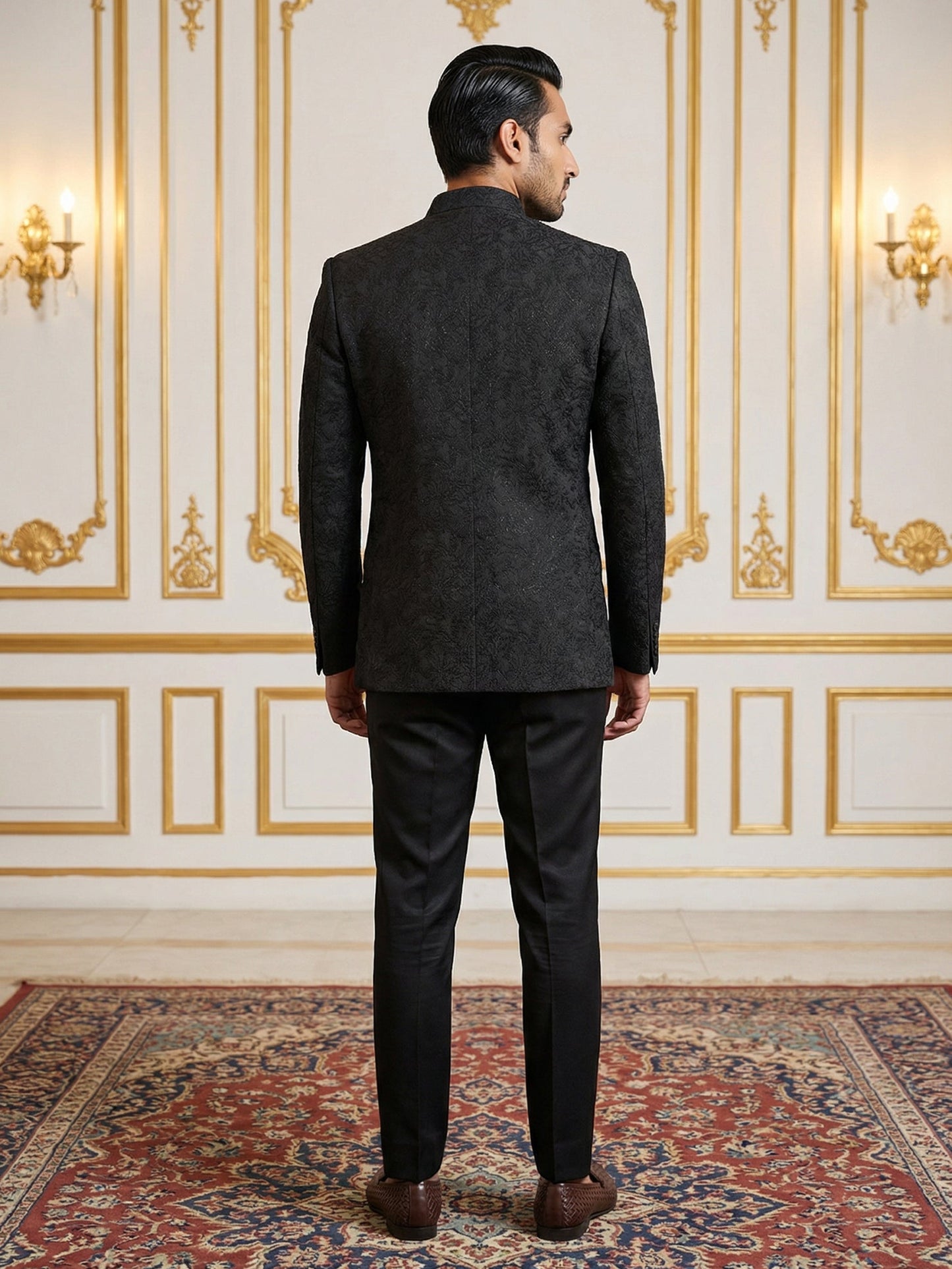 Men’s Premium Embroidered Indo-Western Set ( 50JIND 147Black S )