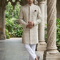 Embroidered Cotton Blend Indo-Western Set ( 50JIND 149Beige S )