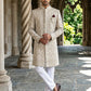 Embroidered Cotton Blend Indo-Western Set ( 50JIND 149Beige S )