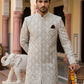 Embroidered Cotton Blend Indo-Western Set ( 50JIND 149Grey S )