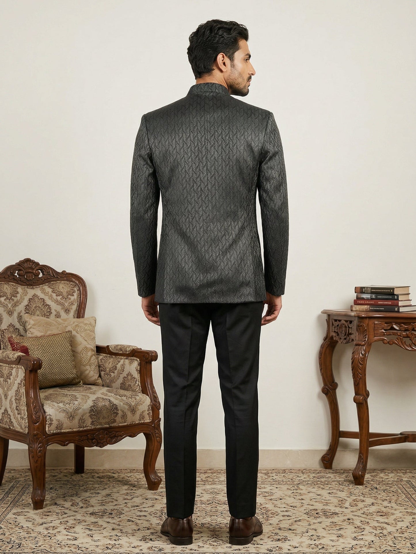 Cotton Blend Textured Indo-Western Set ( 50JIND 150Grey S )
