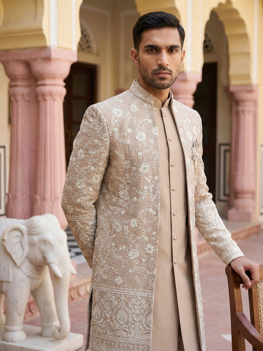 Japanese Embroidered Indo-Western Set ( 50JIND 151Brown S )