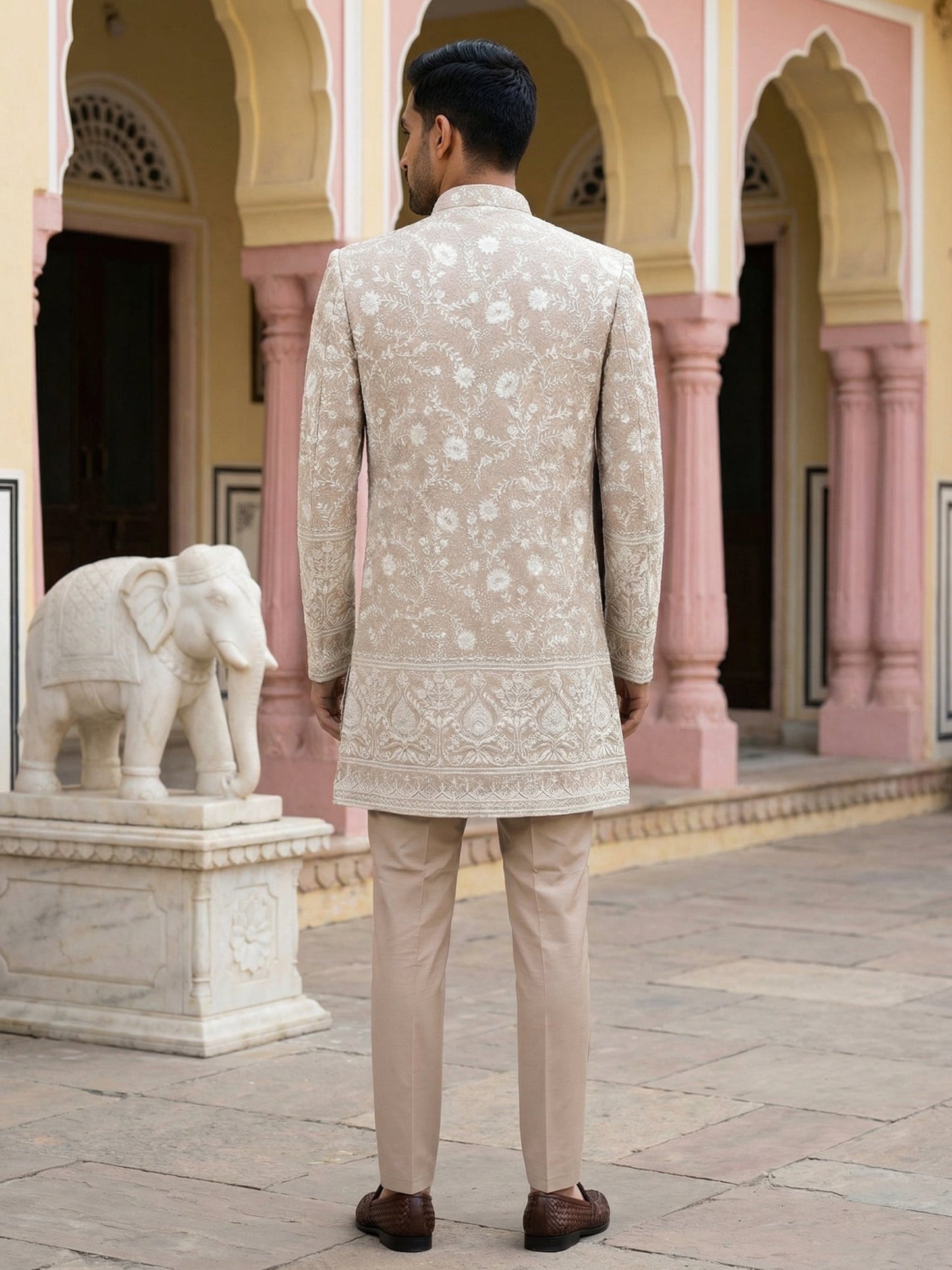 Japanese Embroidered Indo-Western Set ( 50JIND 151Brown S )
