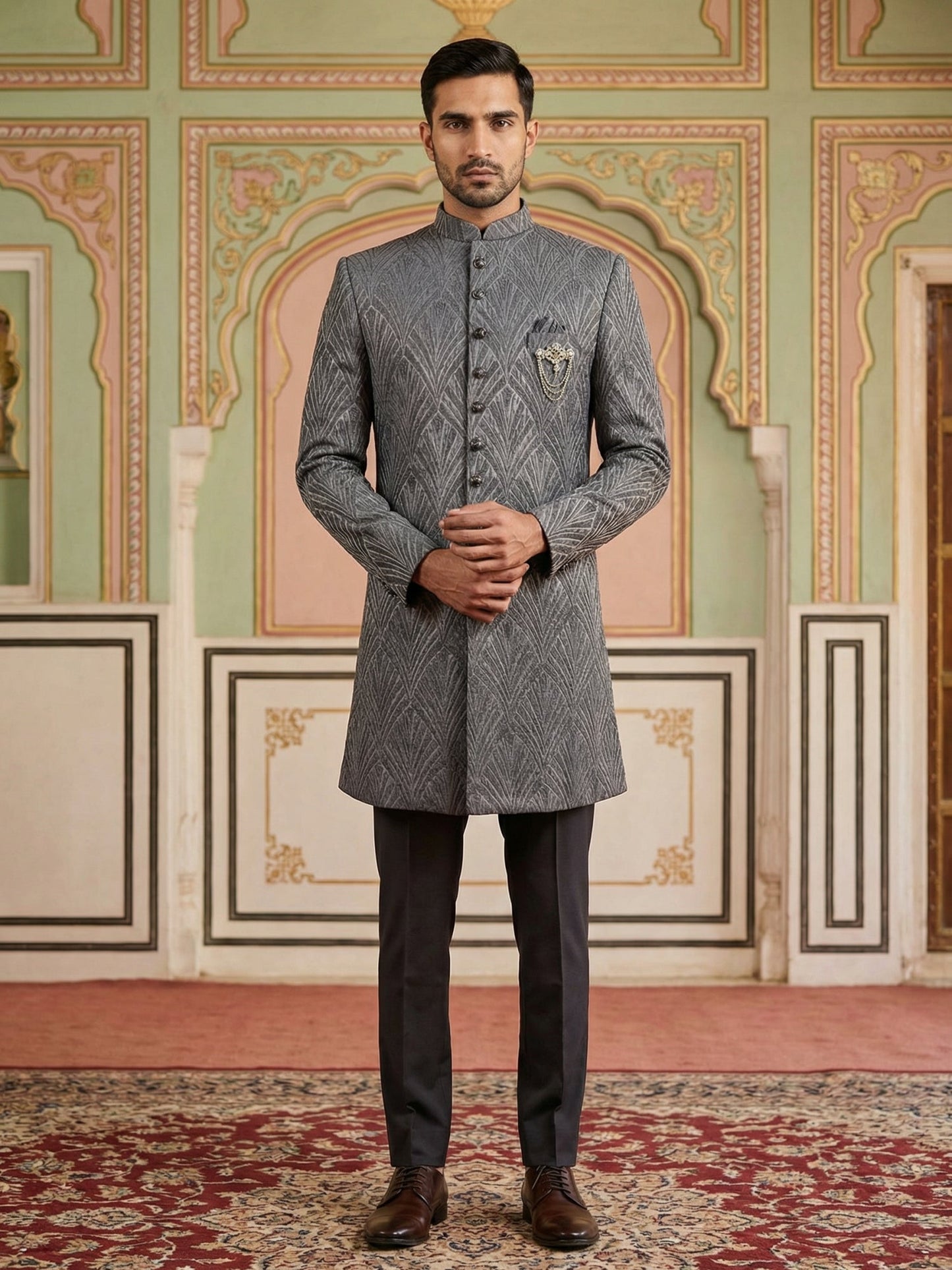 Woven Design Jacquard Indo-Western Set ( 50JIND 152Purple S )
