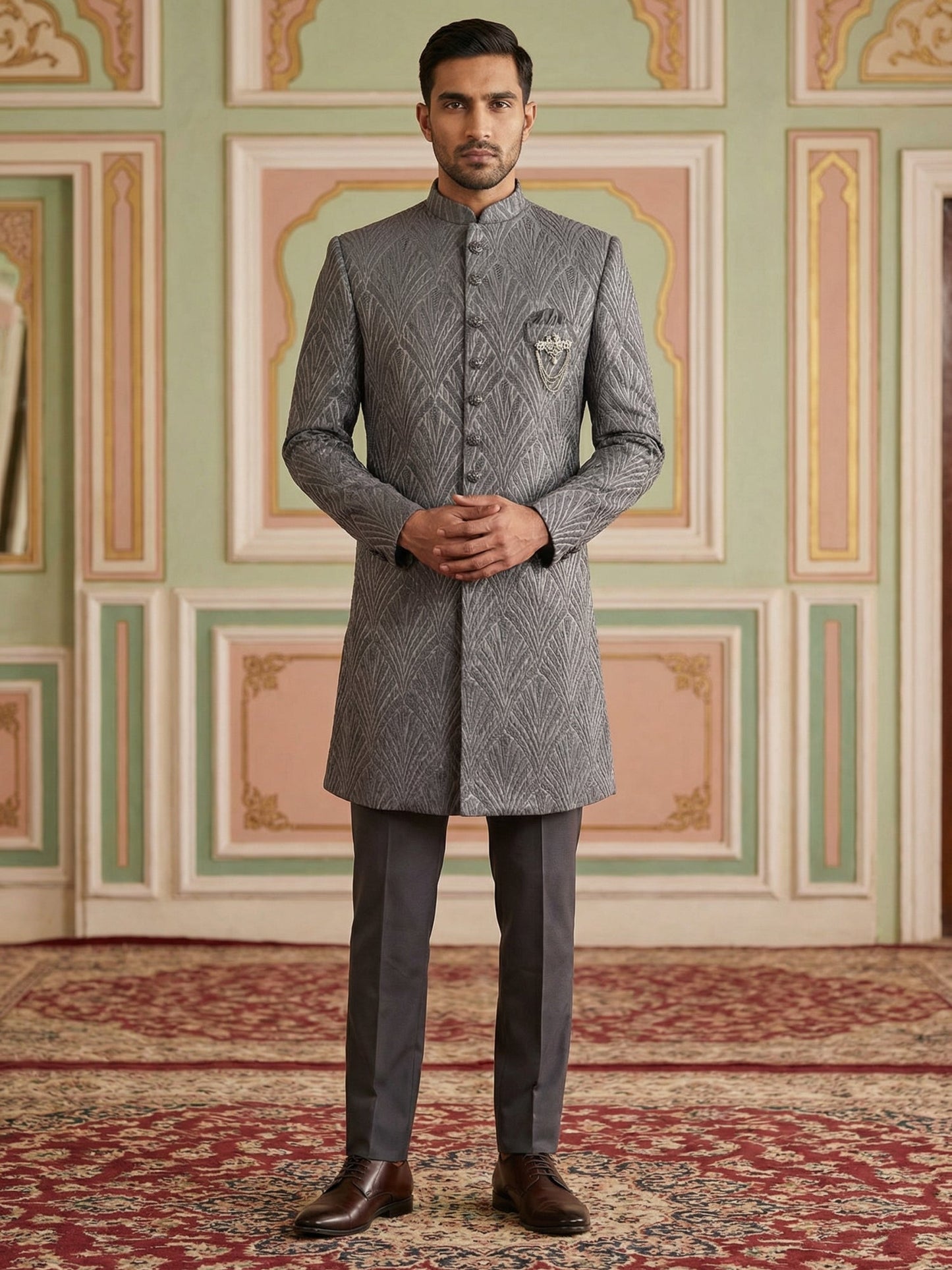 Woven Design Jacquard Indo-Western Set ( 50JIND 152Purple S )