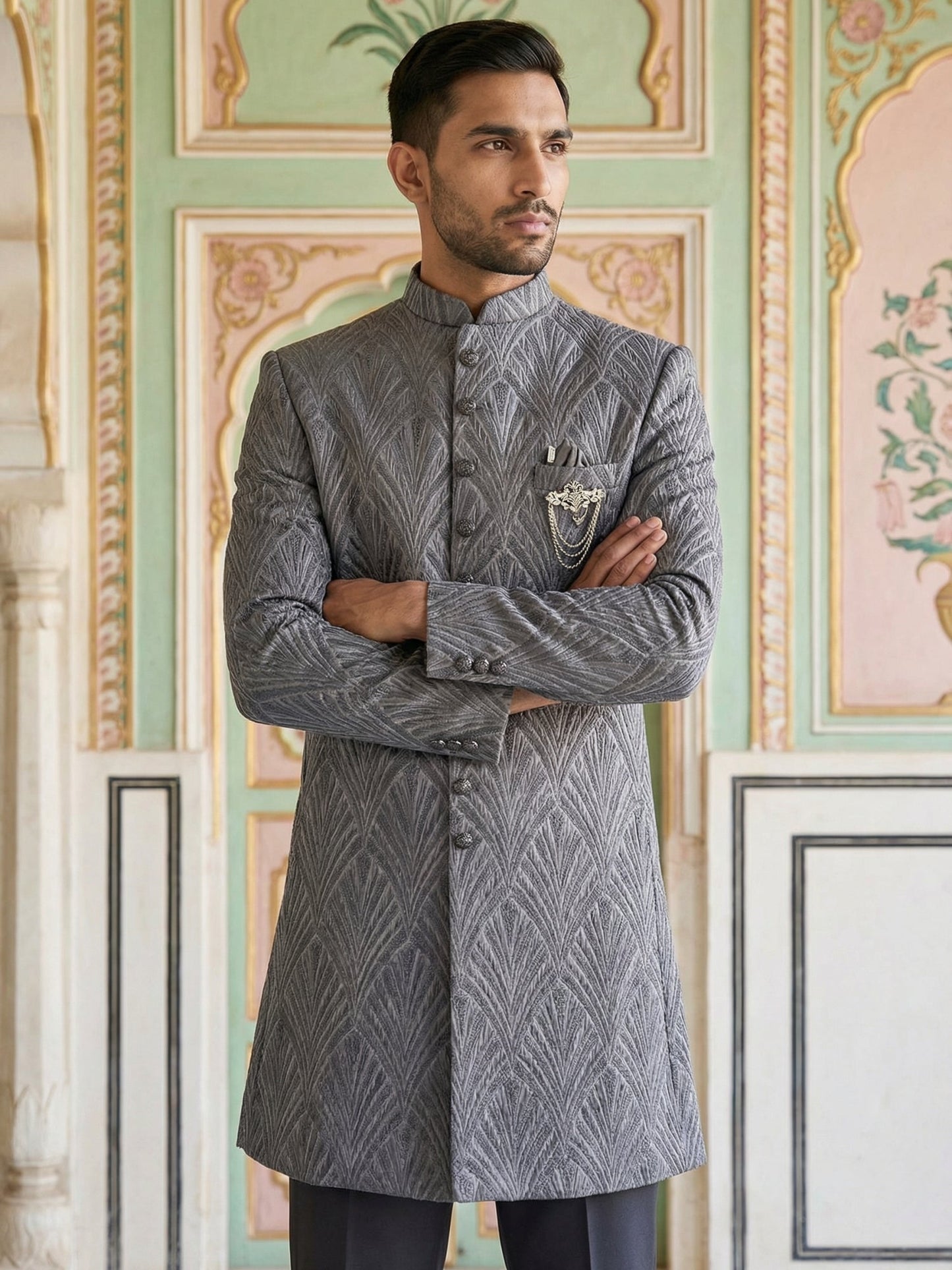 Woven Design Jacquard Indo-Western Set ( 50JIND 152Purple S )