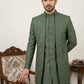 Men Embroidered Silk Indo-Western Set ( 50JIND 153Olive S )