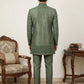 Men Embroidered Silk Indo-Western Set ( 50JIND 153Olive S )