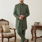 Men Embroidered Silk Indo-Western Set ( 50JIND 153Olive S )