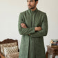 Men Embroidered Silk Indo-Western Set ( 50JIND 153Olive S )