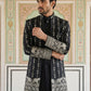 Men’s Embroidered Cotton Blend Indo-Western Set ( 50JIND 157Black S )