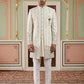 Men’s Embroidered Cotton Blend Indo-Western Set ( 50JIND 157White S )