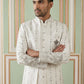 Men’s Embroidered Cotton Blend Indo-Western Set ( 50JIND 157White S )