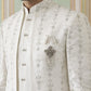 Men’s Embroidered Cotton Blend Indo-Western Set ( 50JIND 157White S )