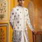 Men’s Embroidered Silk Blend Indo-Western Set ( 50JIND 158White S )