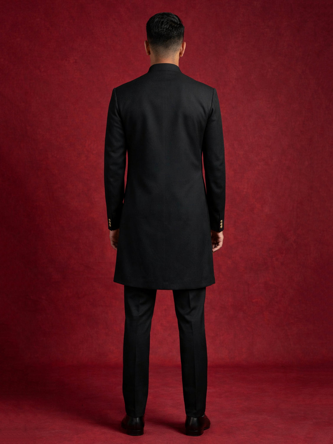Men's Cotton Blend Indo-Western Set with Zari Work ( 50JIND 159Black S )