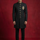 Men's Cotton Blend Indo-Western Set with Zari Work ( 50JIND 159Black S )
