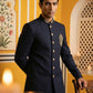 Men's Cotton Blend Indo-Western Set with Zari Work ( 50JIND 159Navy S )