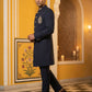 Men's Cotton Blend Indo-Western Set with Zari Work ( 50JIND 159Navy S )