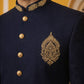 Men's Cotton Blend Indo-Western Set with Zari Work ( 50JIND 159Navy S )