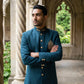 Men's Cotton Blend Indo-Western Set with Zari Work ( 50JIND 159Peacock S )