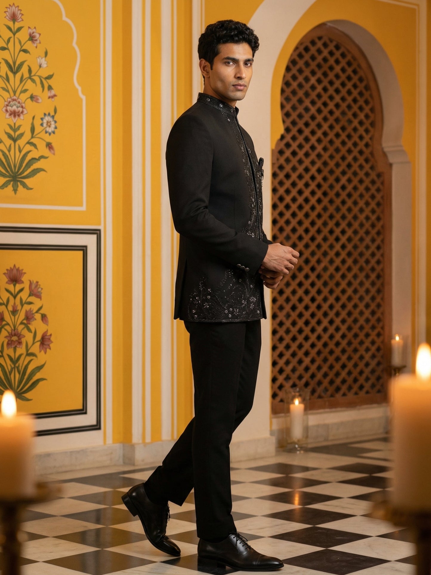 Japanese Embroidered Indo-Western Set ( 50JIND 160Black S )