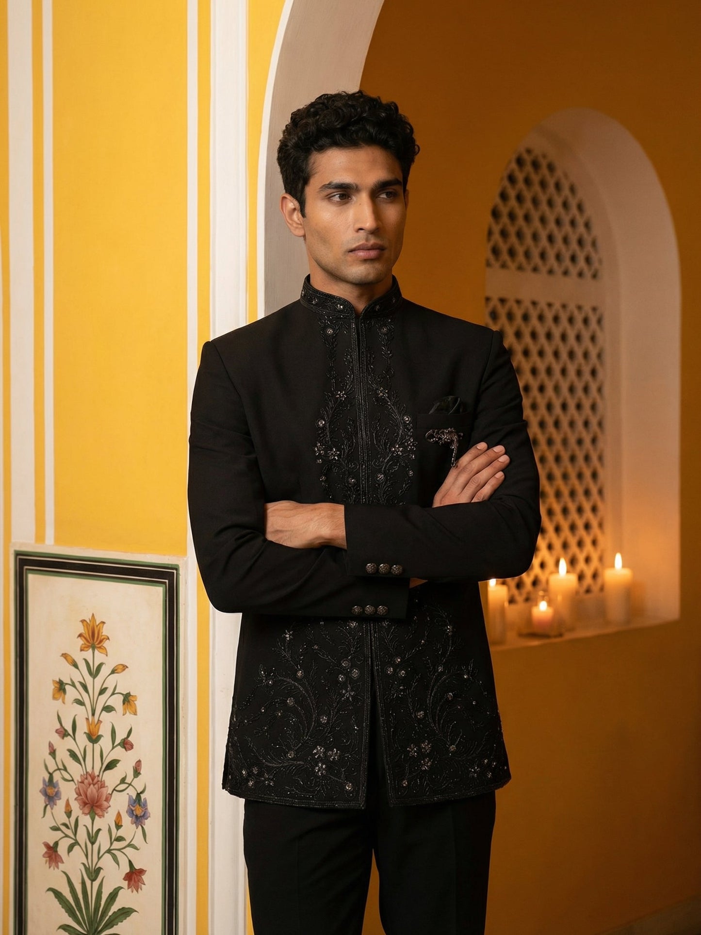 Japanese Embroidered Indo-Western Set ( 50JIND 160Black S )