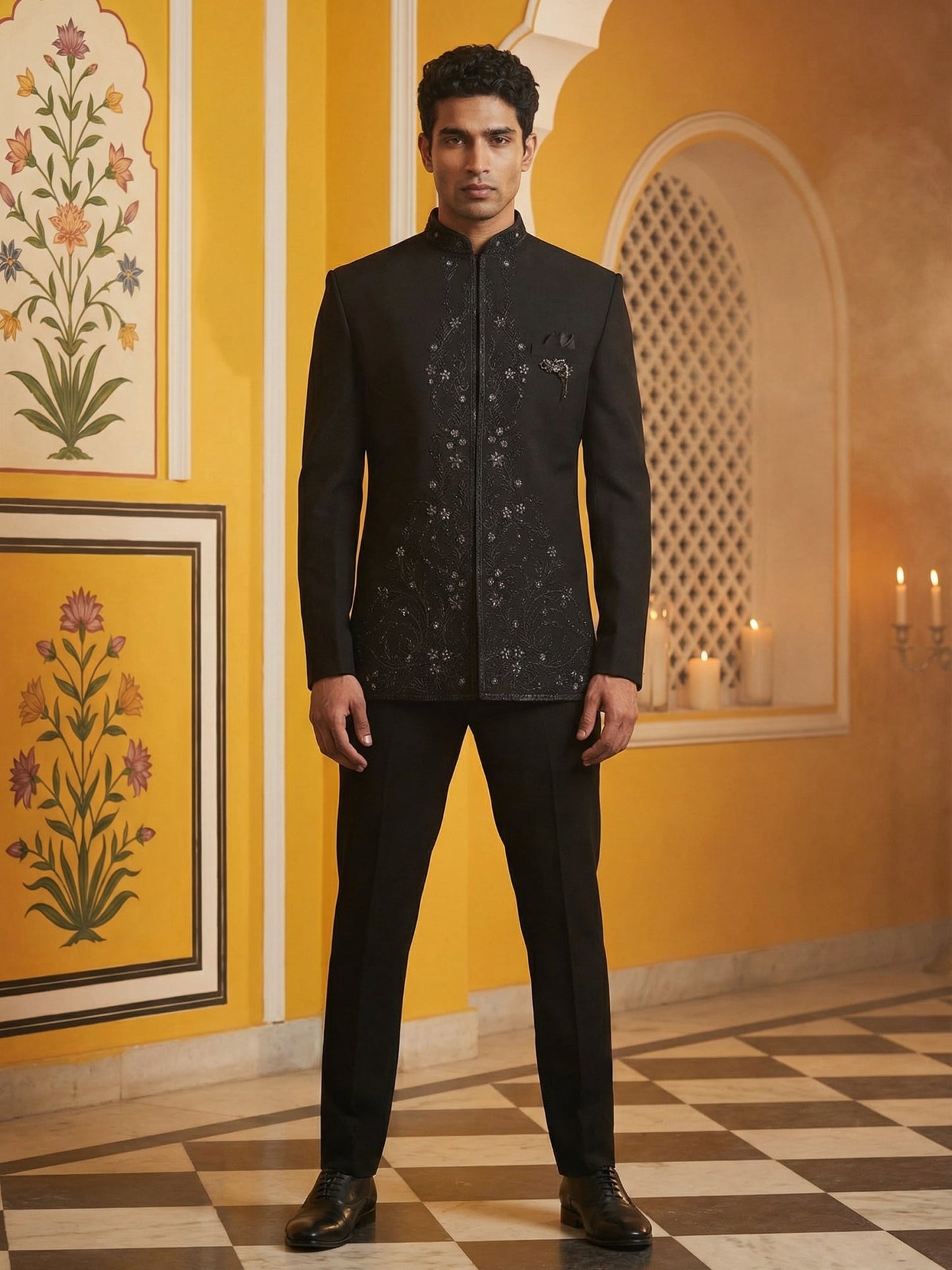 Japanese Embroidered Indo-Western Set ( 50JIND 160Black S )
