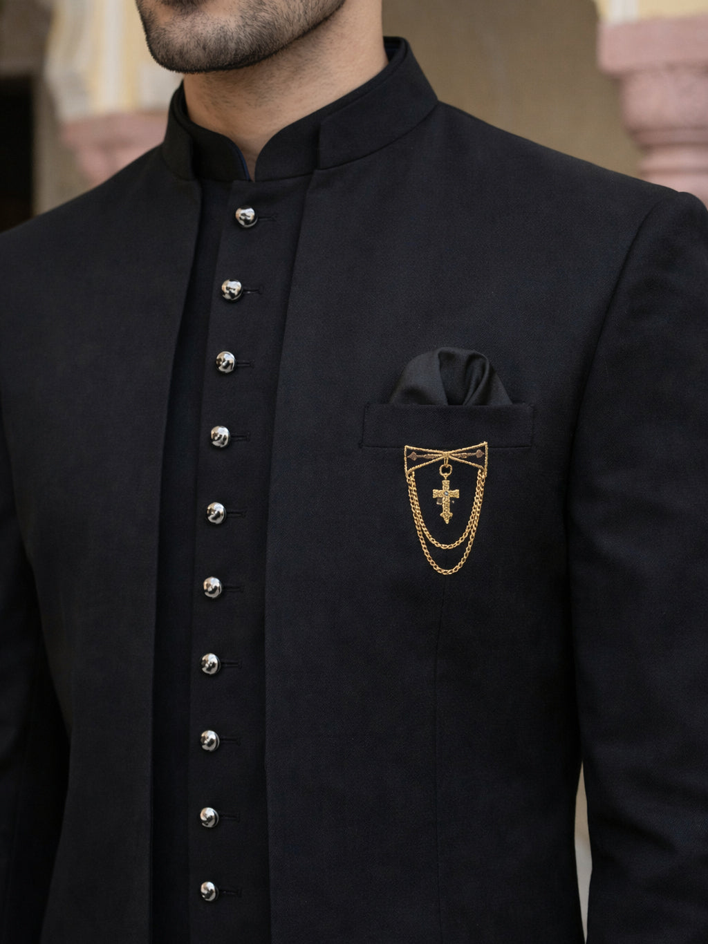 Cotton Blend Solid Indo-Western Set ( 50JIND 161Black S )