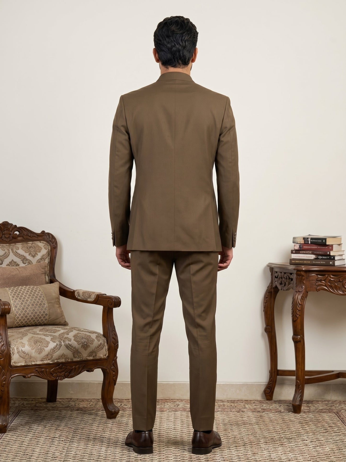 Cotton Blend Solid Indo-Western Set ( 50JIND 161D-Brown )