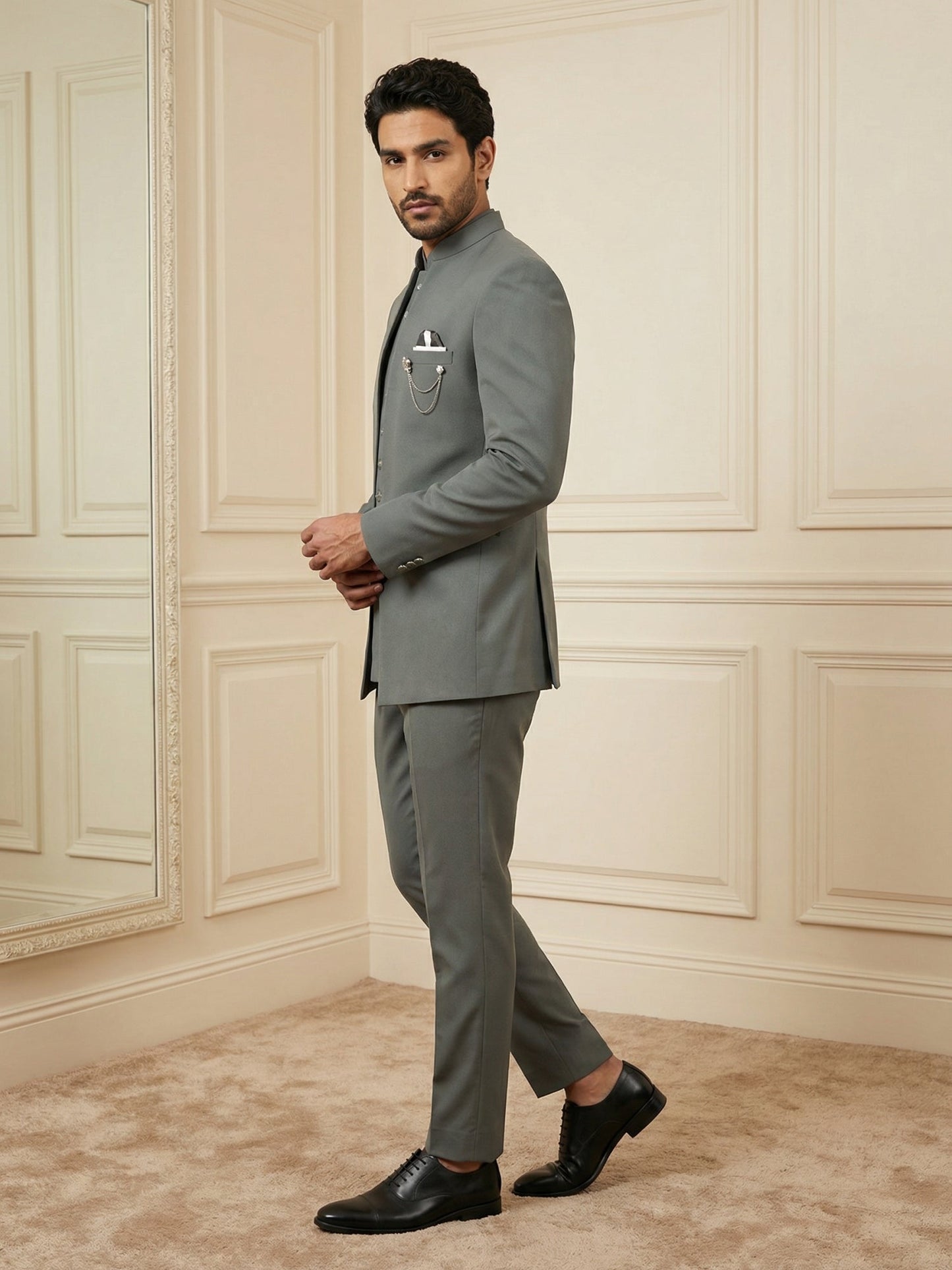 Cotton Blend Solid Indo-Western Set ( 50JIND 161Grey S )
