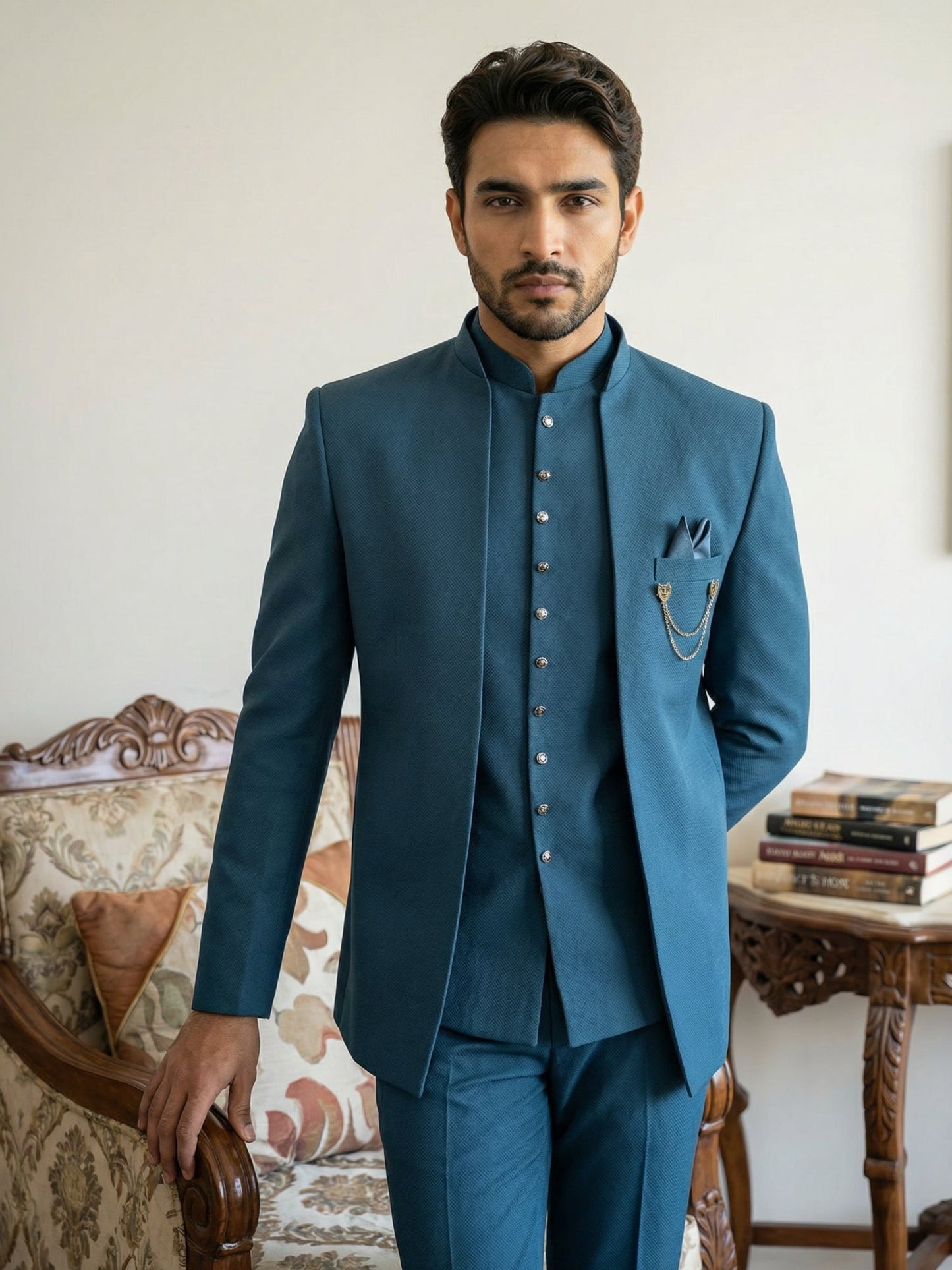 Cotton Blend Solid Indo-Western Set ( 50JIND 161Peacock S )