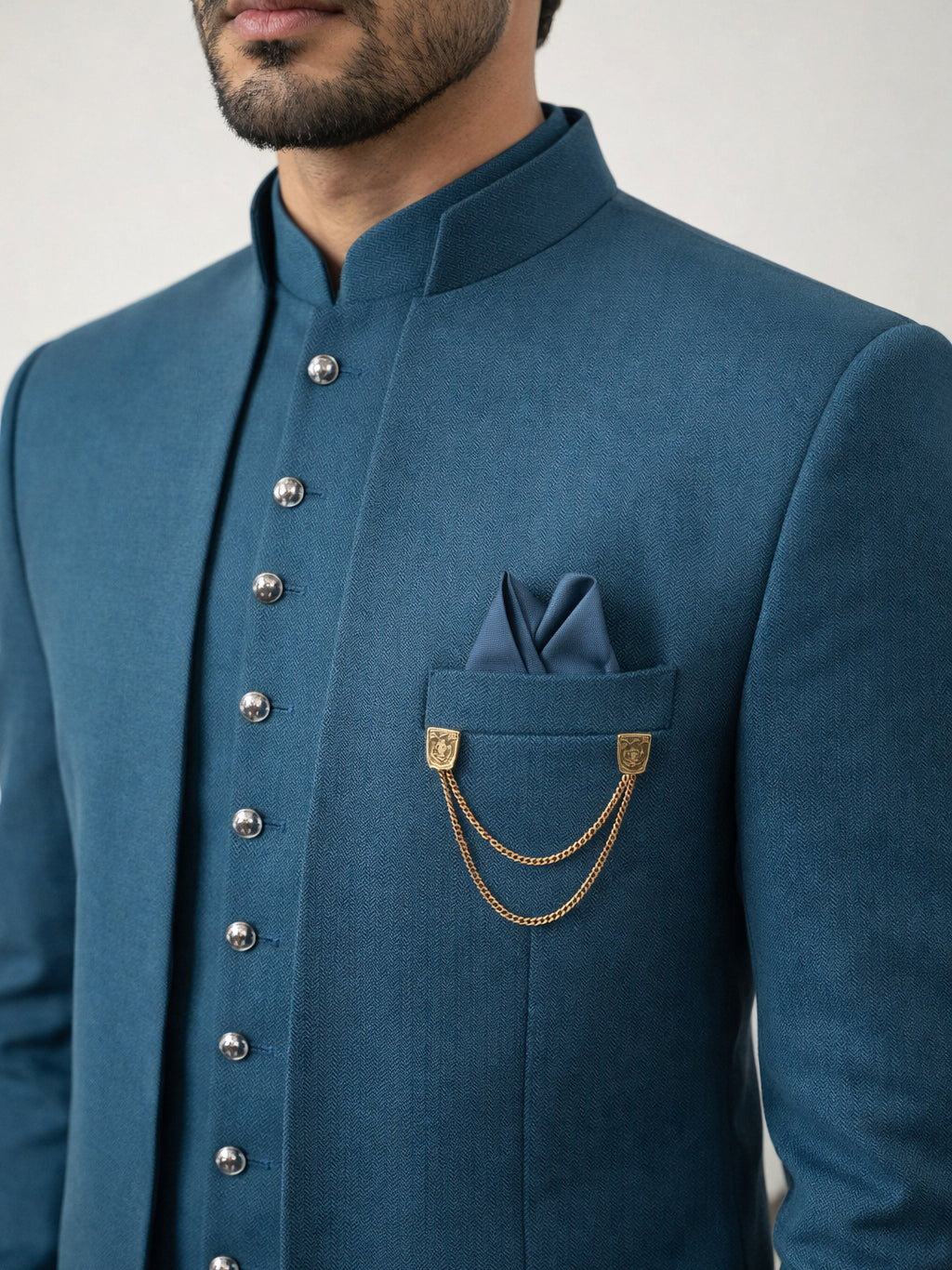 Cotton Blend Solid Indo-Western Set ( 50JIND 161Peacock S )