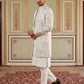 Men’s Embroidered Silk Blend Indo-Western Set ( 50JIND 163White S )