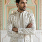 Men’s Embroidered Silk Blend Indo-Western Set ( 50JIND 163White S )